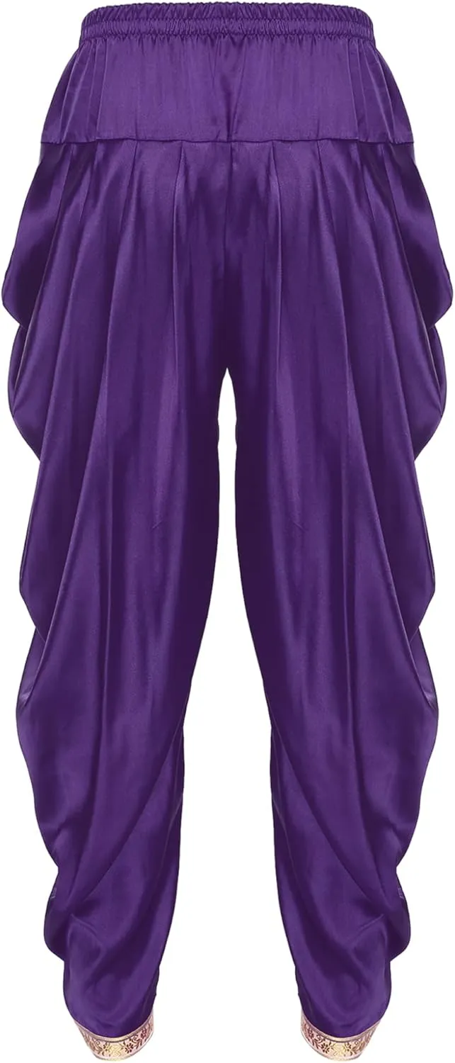 Mens Satin Indian Dhoti Style Pants Casual Elastic Waist Harem Indian Wedding Party Boho Hippie Trousers