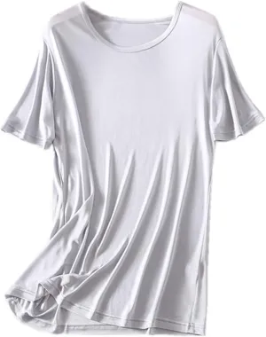Mens Silk T Shirt Short Sleeve Crew Neck Top Undershirt Breathable Mulberry Silk Tee Tops