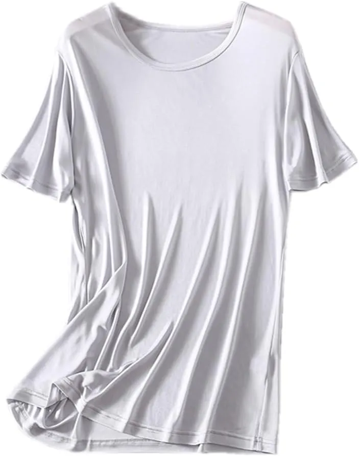 Mens Silk T Shirt Short Sleeve Crew Neck Top Undershirt Breathable Mulberry Silk Tee Tops