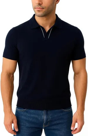 Men's Slim-Fit 100% Cotton Polo, Breathable Lightweight Short-Sleeve tee in Blue, Gray, or Navy.