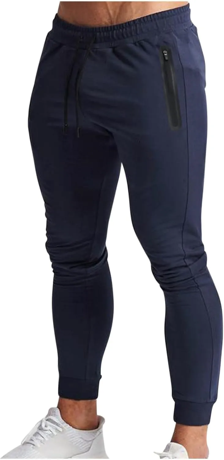 Mens Slim Fit Pants Stretch Cotton Casual Pants Classic Fit Drawstring Workout Sweatpants Elastic Waist Long Pants