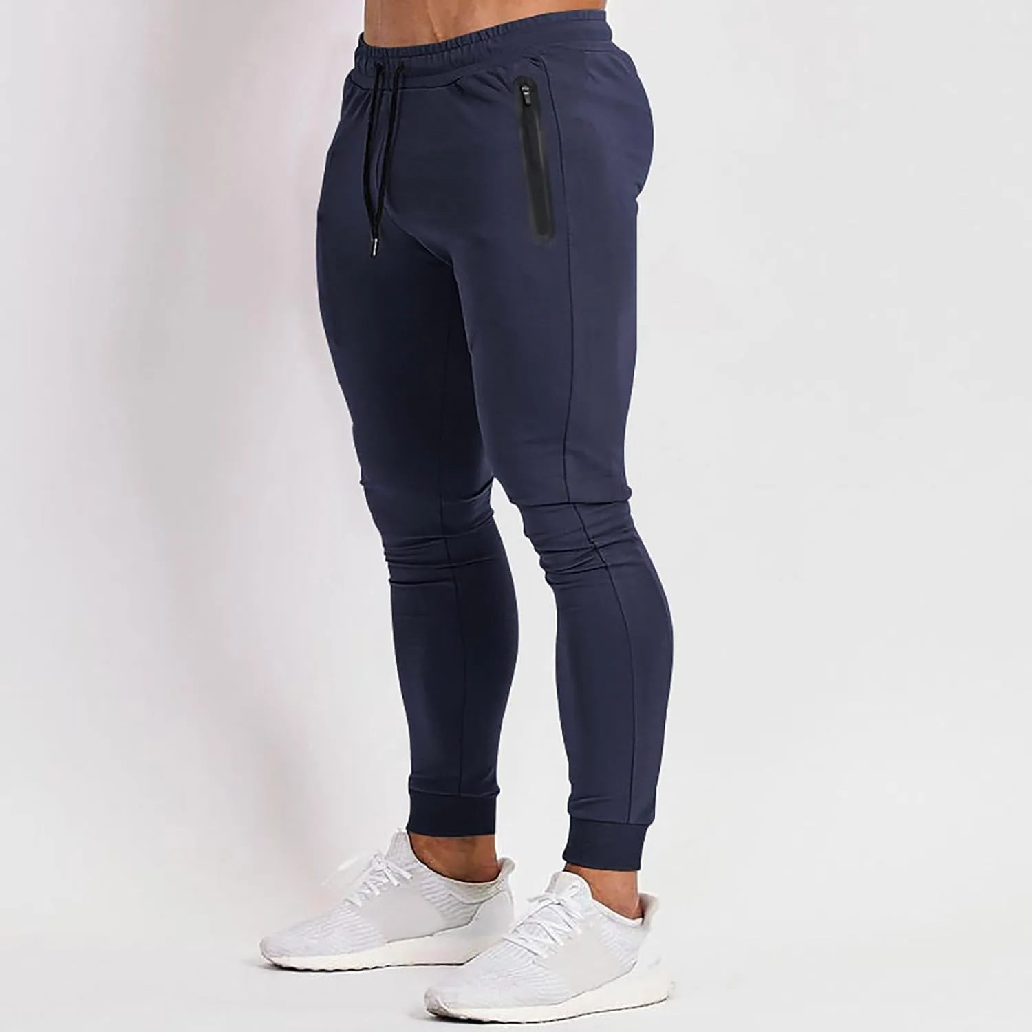 Mens Slim Fit Pants Stretch Cotton Casual Pants Classic Fit Drawstring Workout Sweatpants Elastic Waist Long Pants
