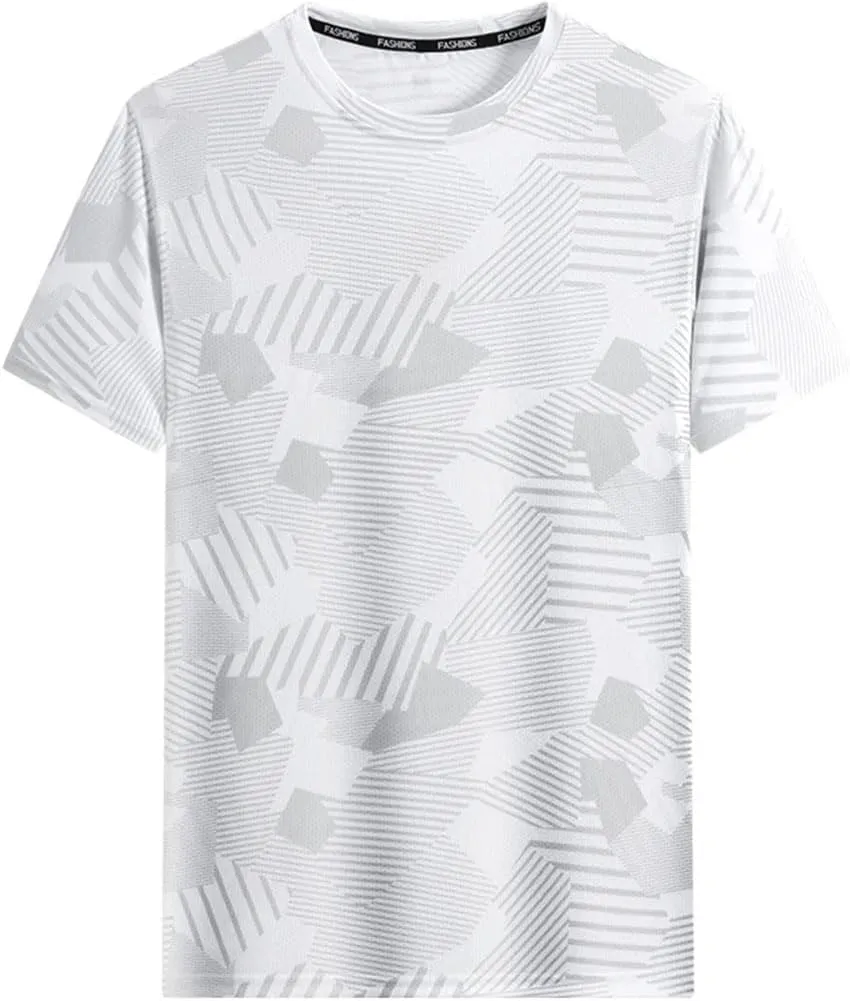 Men's Sport O-Neck Short Sleeve Ice Silk Quick Dry T-Shirt Lightweight Breathable Loose Fit Tee