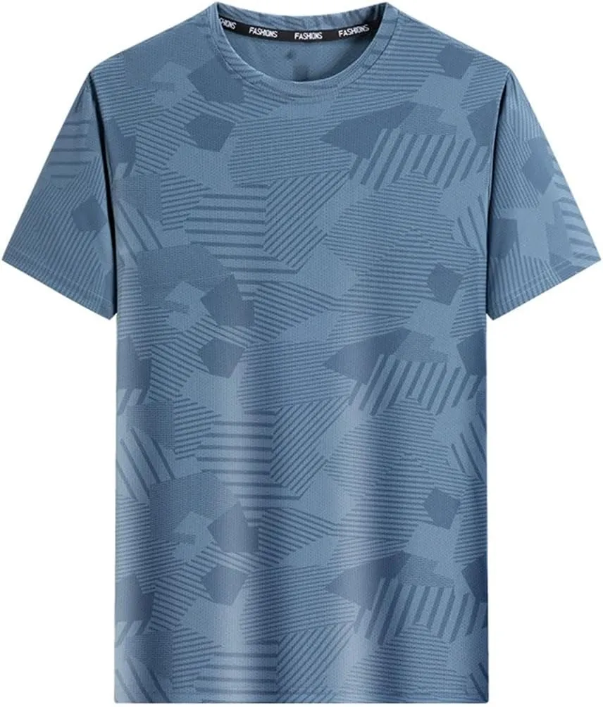 Men's Sport O-Neck Short Sleeve Ice Silk Quick Dry T-Shirt Lightweight Breathable Loose Fit Tee
