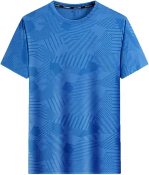 Men's Sport O-Neck Short Sleeve Ice Silk Quick Dry T-Shirt Lightweight Breathable Loose Fit Tee