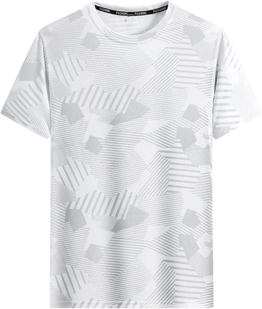 Men's Sport O-Neck Short Sleeve Ice Silk Quick Dry T-Shirt Lightweight Breathable Loose Fit Tee