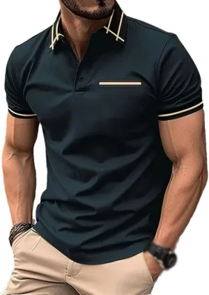 Men's Summer Quick Dry Polos Shirt Short Sleeved Lapel Fake Pocket T-Shirt Business Casual Breathable Tops