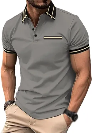 Men's Summer Quick Dry Polos Shirt Short Sleeved Lapel Fake Pocket T-Shirt Business Casual Breathable Tops