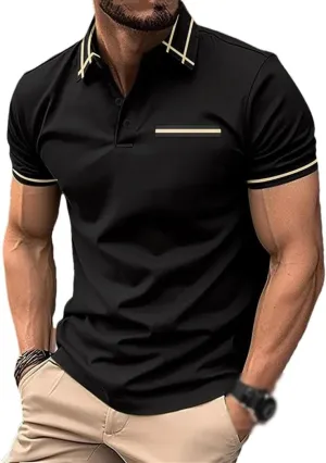 Men's Summer Quick Dry Polos Shirt Short Sleeved Lapel Fake Pocket T-Shirt Business Casual Breathable Tops