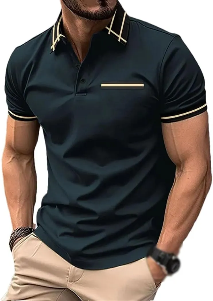 Men's Summer Quick Dry Polos Shirt Short Sleeved Lapel Fake Pocket T-Shirt Business Casual Breathable Tops