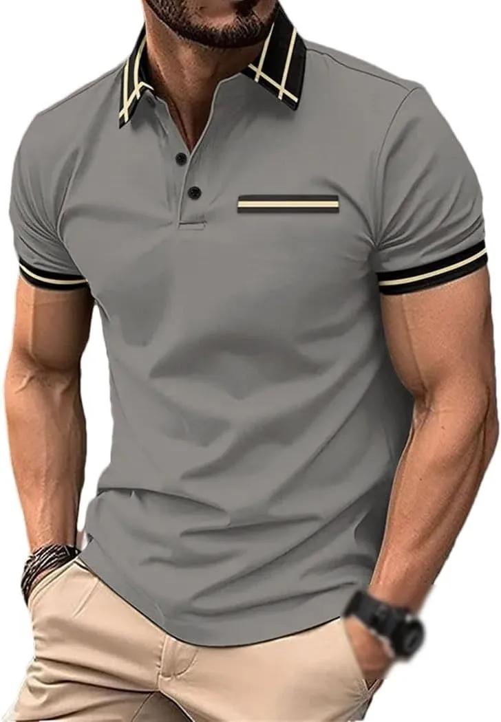 Men's Summer Quick Dry Polos Shirt Short Sleeved Lapel Fake Pocket T-Shirt Business Casual Breathable Tops