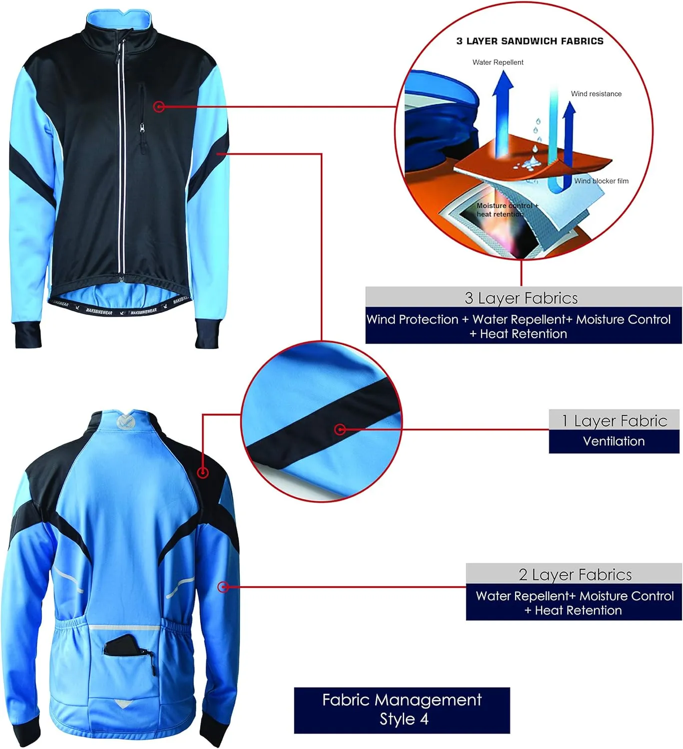 Men's Thermal Cycling Jacket Long Sleeve Snow Water Reflective Windproof Firewall Winter Biking Jacket