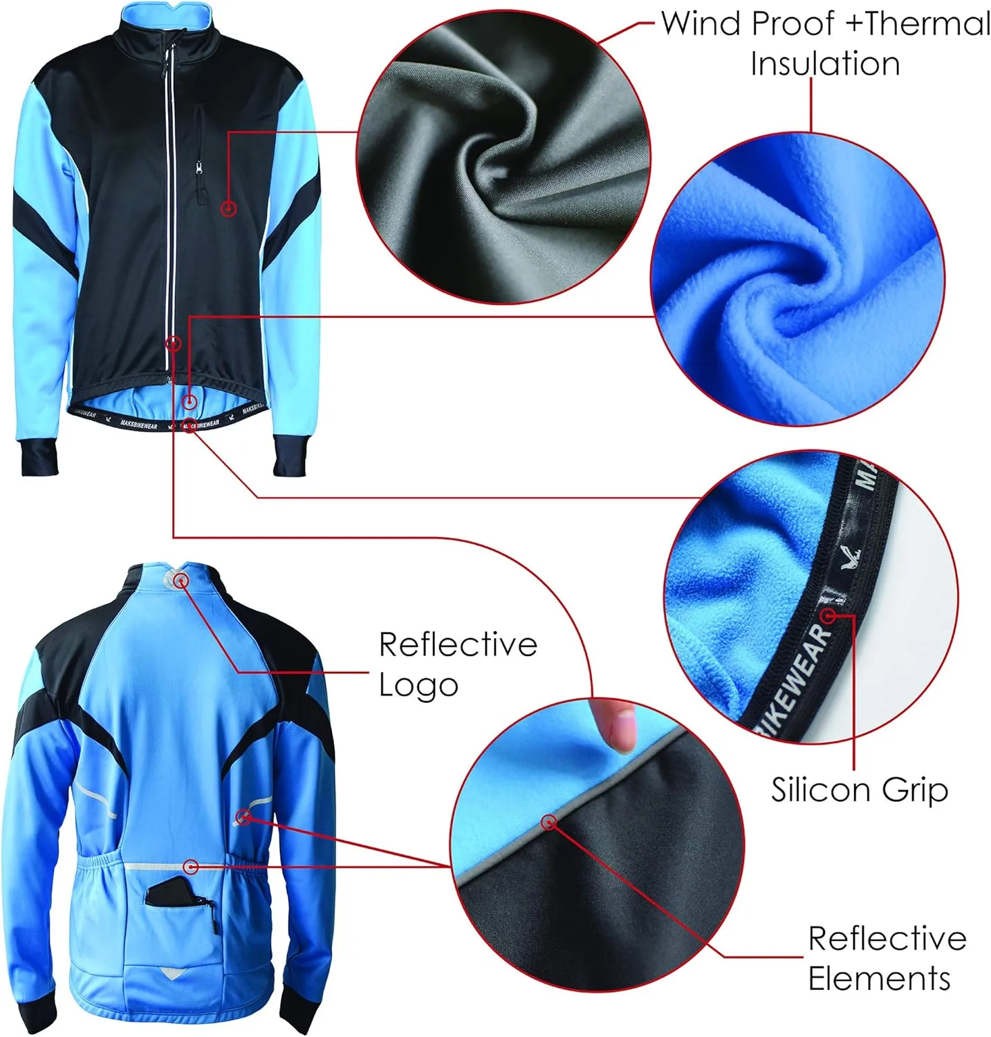 Men's Thermal Cycling Jacket Long Sleeve Snow Water Reflective Windproof Firewall Winter Biking Jacket