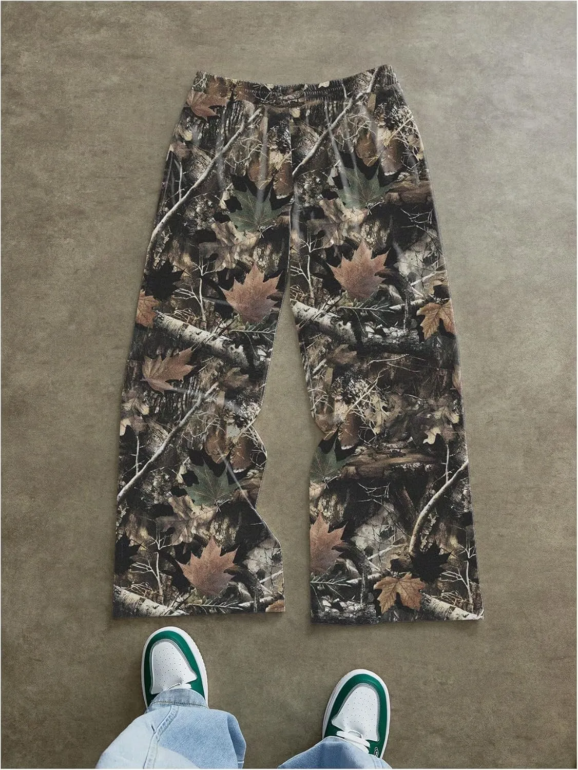 Men's Wide Leg Camo Pants Drawstring Waist Baggy Vintage Sweatpants Trousers Streetwear