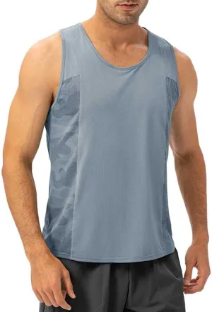 Men's Workout Tank Tops for Spring and Summer, Breathable Quick Dry Loose T-Shirts, Outdoor Running Training Fitness Vests Gray Blue