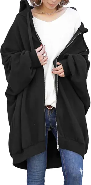 micidad Women's Oversized Hoodies Casual Long Sleeve Zip Up Hoodie Sweatshirt Fall Loose Jacket Hooded Coat