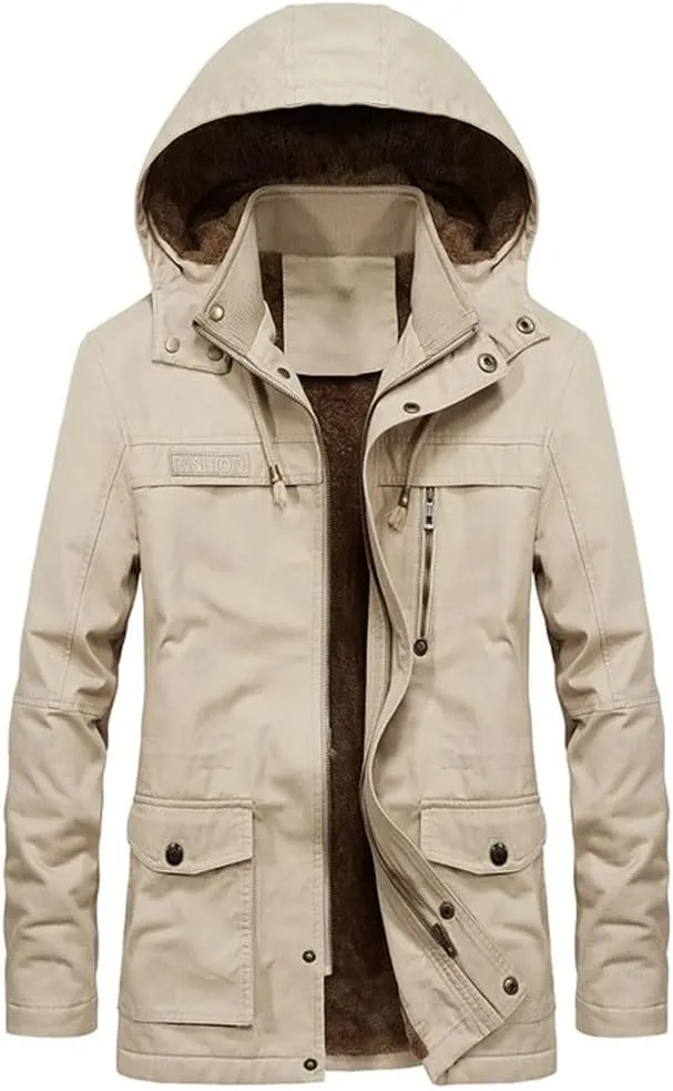 Military Cargo Coat Mens Thick Warm Man Winter Cotton Padded Jacket Multi-Pocket Hoodies Parka
