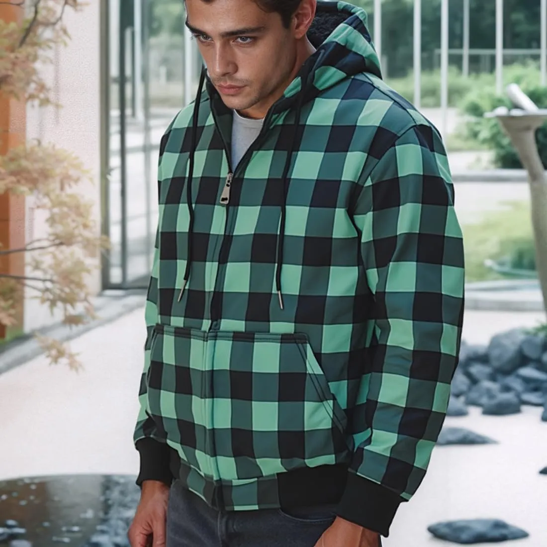 MINANUO Hoodies for Men Full Zip Up Sherpa Lined Sports Sweatshirts Mens Winter Fleece Fabric Jacket with Hood
