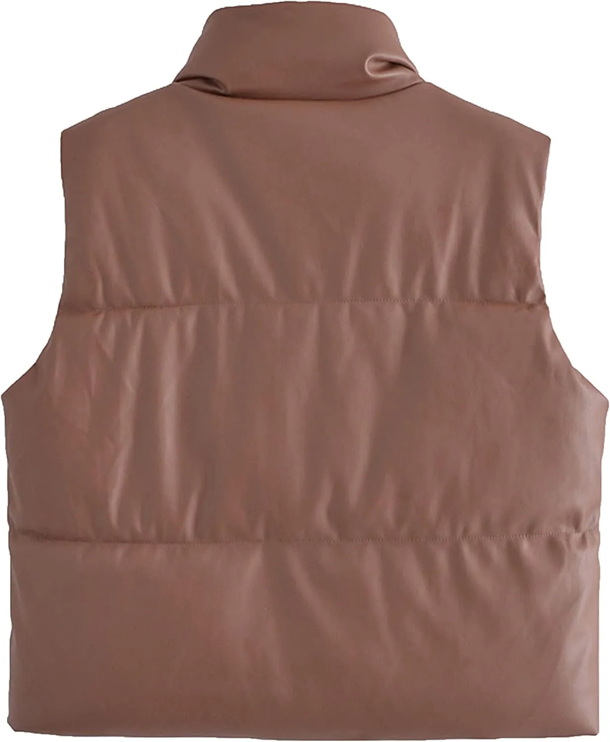 Mingzhu Faux Leather Puffer Vest for Women Sleeveless Winter Padded Jacket Vest Gilet