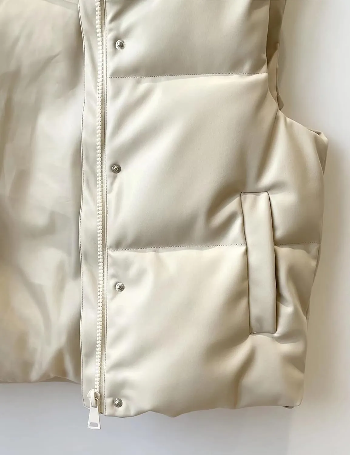 Mingzhu Faux Leather Puffer Vest for Women Sleeveless Winter Padded Jacket Vest Gilet