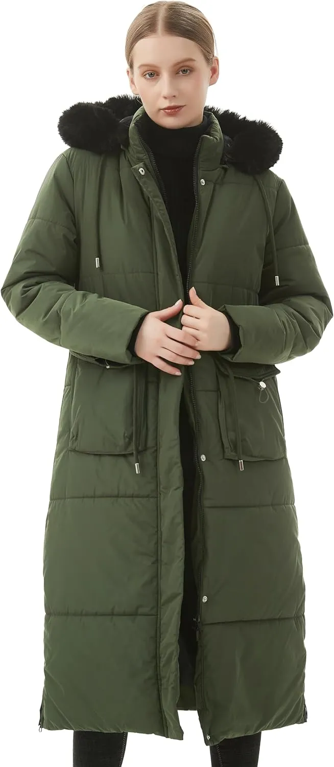 MOERDENG Women's Long Winter Puffer Coat Waterproof Warm Maxi Down Jacket Faux Fur Removable Hood Parka