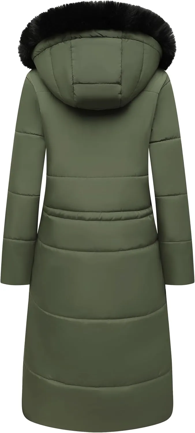 MOERDENG Women's Long Winter Puffer Coat Waterproof Warm Maxi Down Jacket Faux Fur Removable Hood Parka