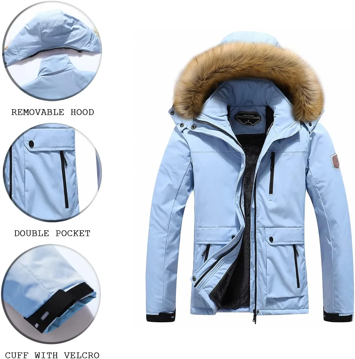 MOERDENG Women's Waterproof Ski Snow Jacket Winter Warm Hooded Snow Coat Mountain Windproof Ski Jacket For Women