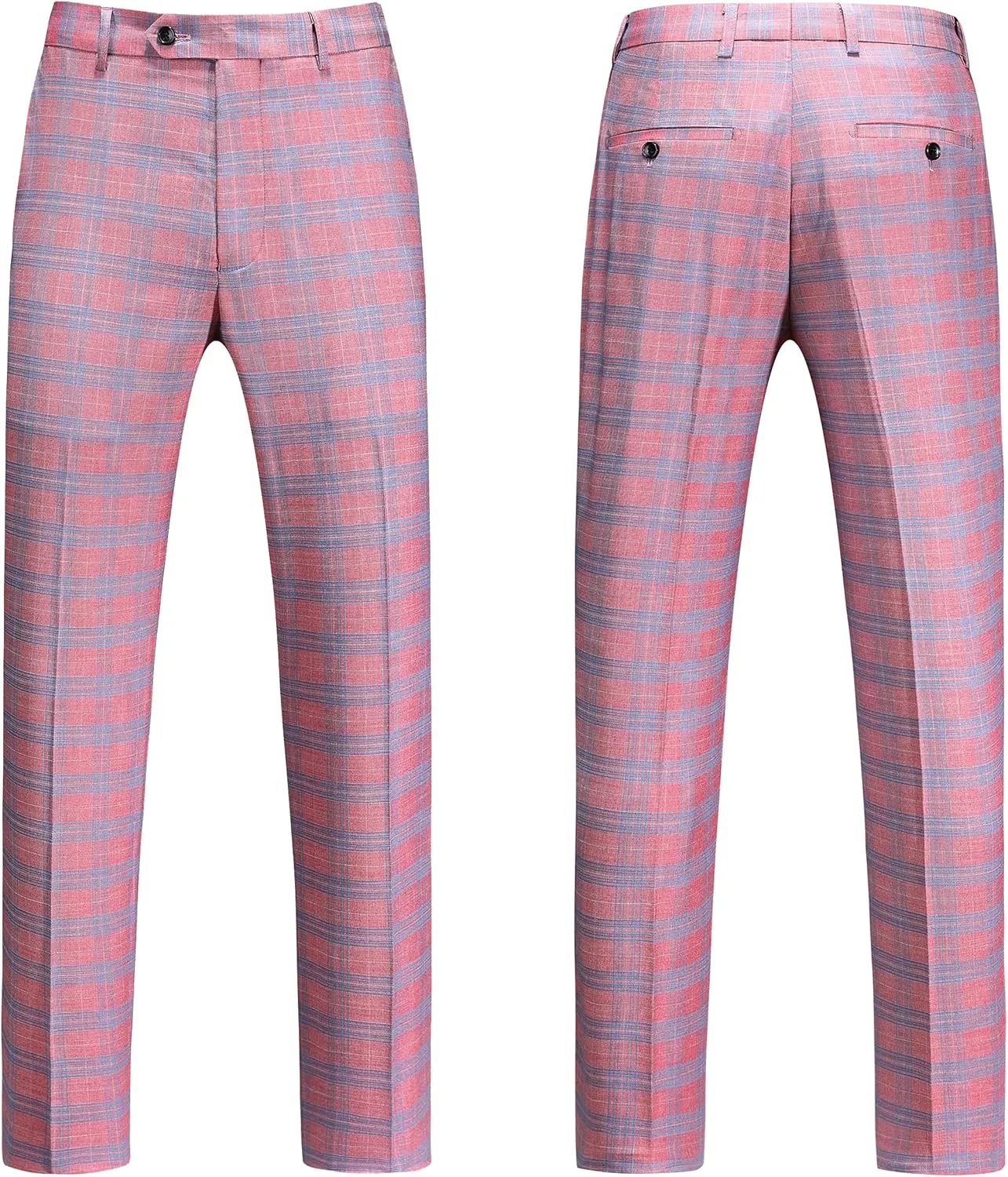 MOGU Mens 3 Piece Slim Fit Plaid Suit Blazer Jacket Vest Pants