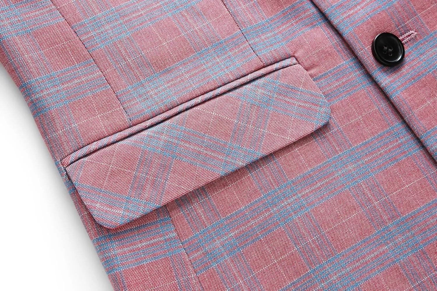 MOGU Mens 3 Piece Slim Fit Plaid Suit Blazer Jacket Vest Pants