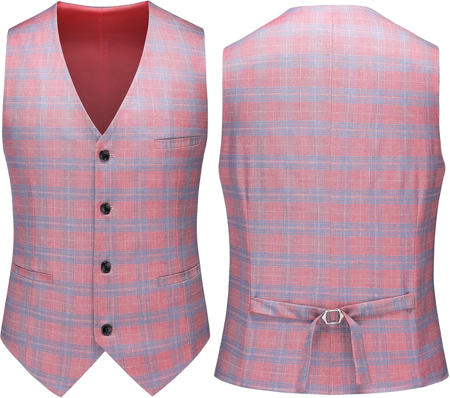 MOGU Mens 3 Piece Slim Fit Plaid Suit Blazer Jacket Vest Pants