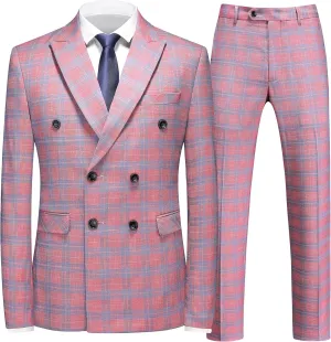 MOGU Mens 3 Piece Slim Fit Plaid Suit Blazer Jacket Vest Pants
