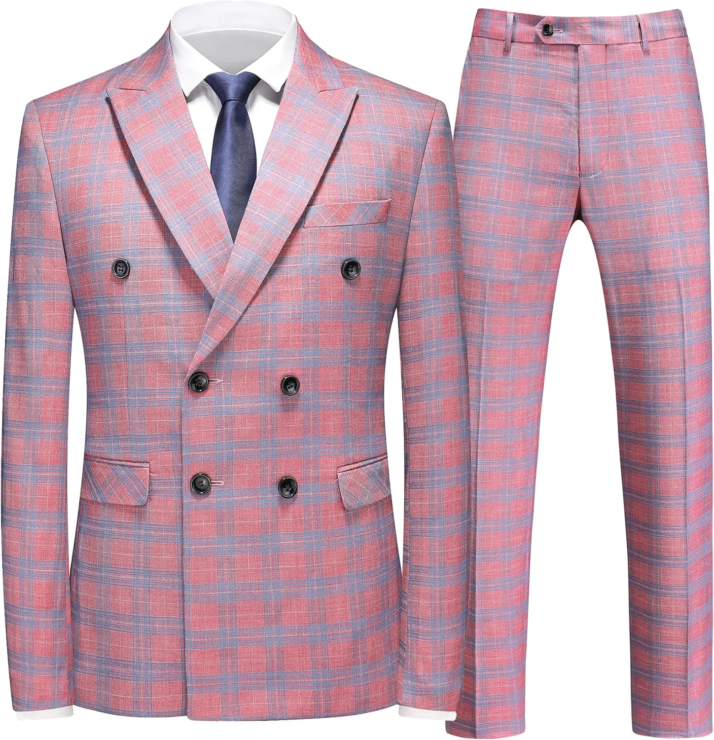 MOGU Mens 3 Piece Slim Fit Plaid Suit Blazer Jacket Vest Pants