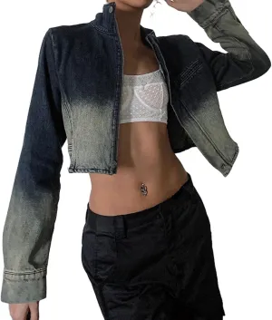 Molilove Denim Jacket Distressed Boyfriend Jean Coat Zipper Long Sleeve Basic Jeans Trucker Jacket for Women Girls