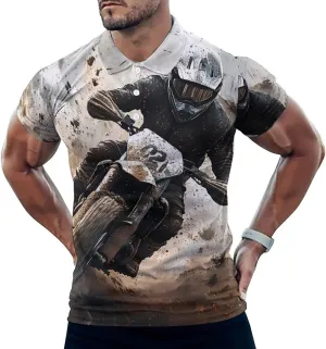 Motocross Dirt Bike Racing Slim Fit Men's Short Sleeve Polo Shirts Quick-Dry Breathable Golf T-Shirt Tops