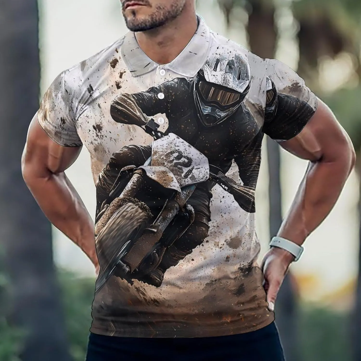 Motocross Dirt Bike Racing Slim Fit Men's Short Sleeve Polo Shirts Quick-Dry Breathable Golf T-Shirt Tops