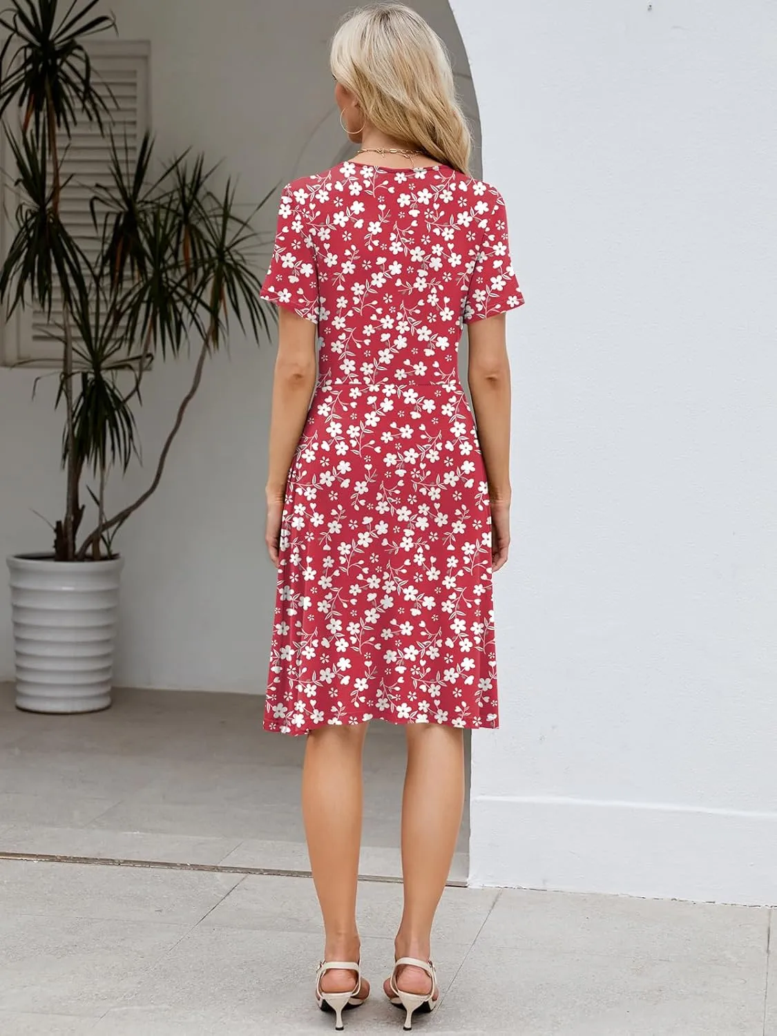 Naggoo Womens Summer Dresses for Women 2025 Spring Floral Short Sundress Short Sleeve Wrap V Neck Casual Dress with Pockets