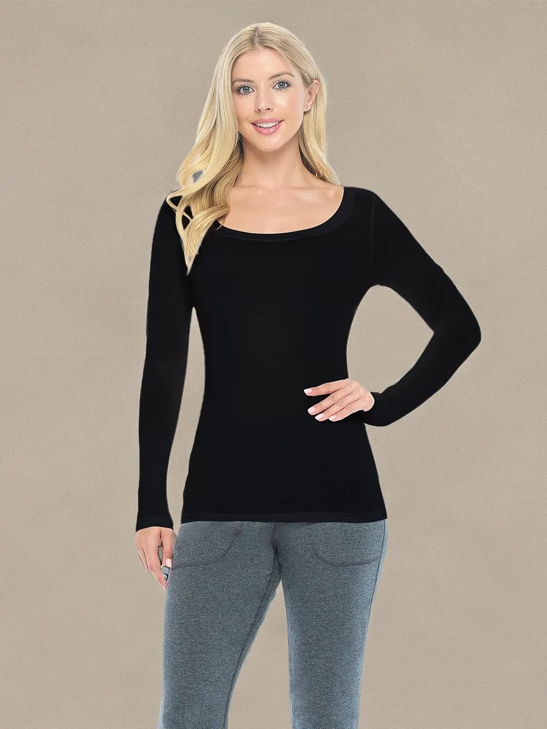 Natural Uniforms Women's Long Sleeve Extra Wide Scoop-Neck T-Shirt Under Scrub