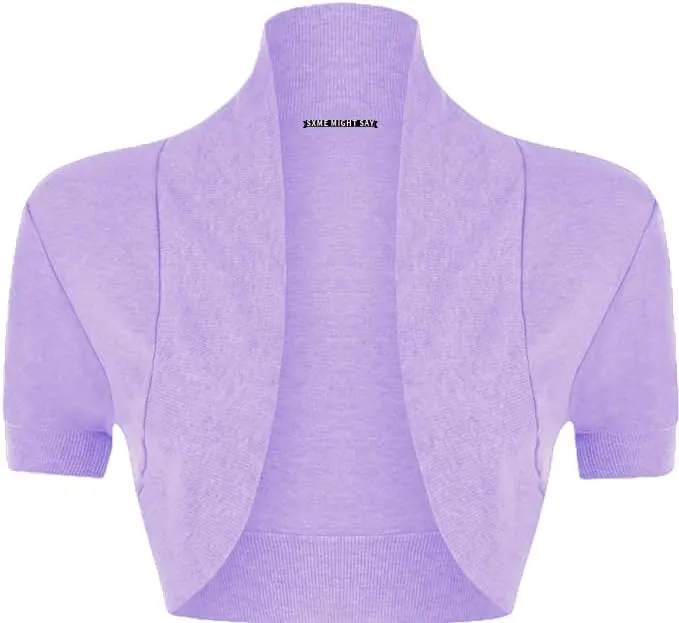 New Women's Ribbed Short Sleeve Open Front Plain Bolero Cropped Shrug Top Cardigan