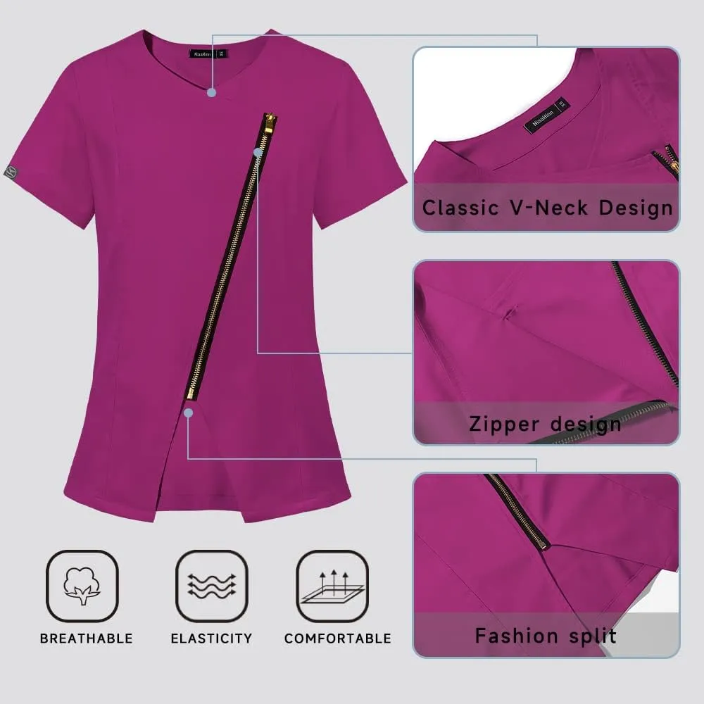 niaahinn Scrubs Set for Women Nursing Uniform Medical Scrubs Top and Elastic Waist Drawstring Pants