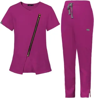 niaahinn Scrubs Set for Women Nursing Uniform Medical Scrubs Top and Elastic Waist Drawstring Pants