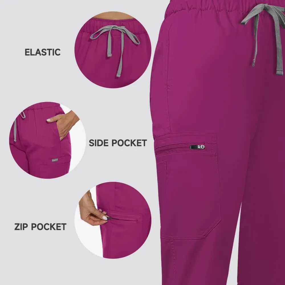 niaahinn Scrubs Set for Women Nursing Uniform Medical Scrubs Top and Elastic Waist Drawstring Pants