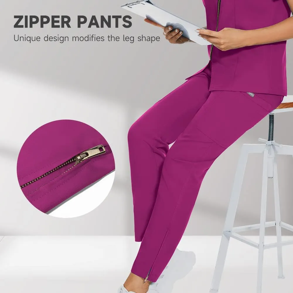 niaahinn Scrubs Set for Women Nursing Uniform Medical Scrubs Top and Elastic Waist Drawstring Pants