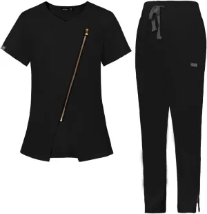 niaahinn Scrubs Set for Women Nursing Uniform Medical Scrubs Top and Elastic Waist Drawstring Pants
