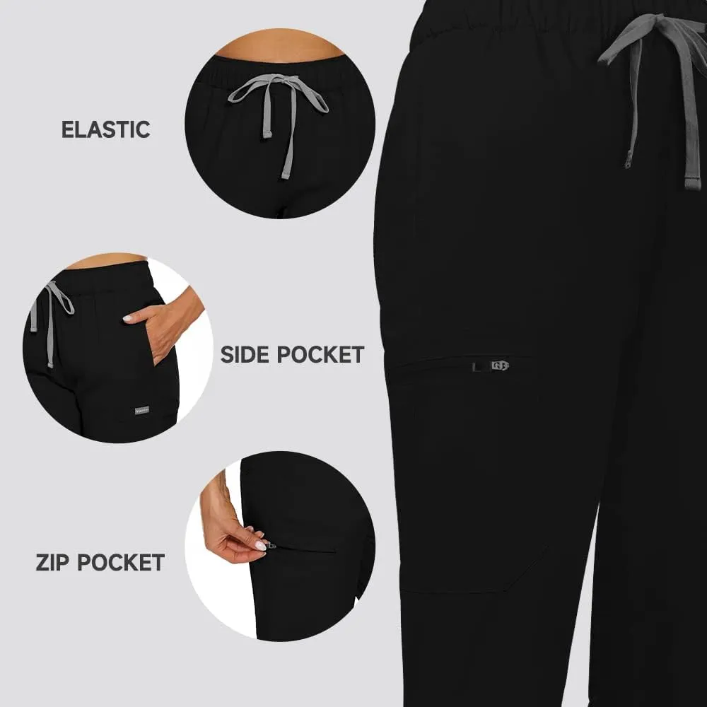 niaahinn Scrubs Set for Women Nursing Uniform Medical Scrubs Top and Elastic Waist Drawstring Pants