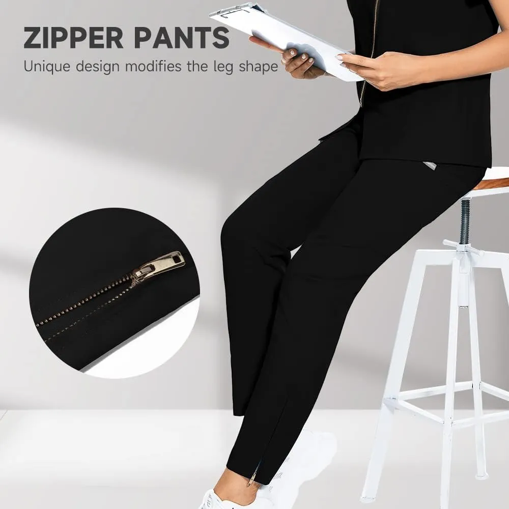 niaahinn Scrubs Set for Women Nursing Uniform Medical Scrubs Top and Elastic Waist Drawstring Pants