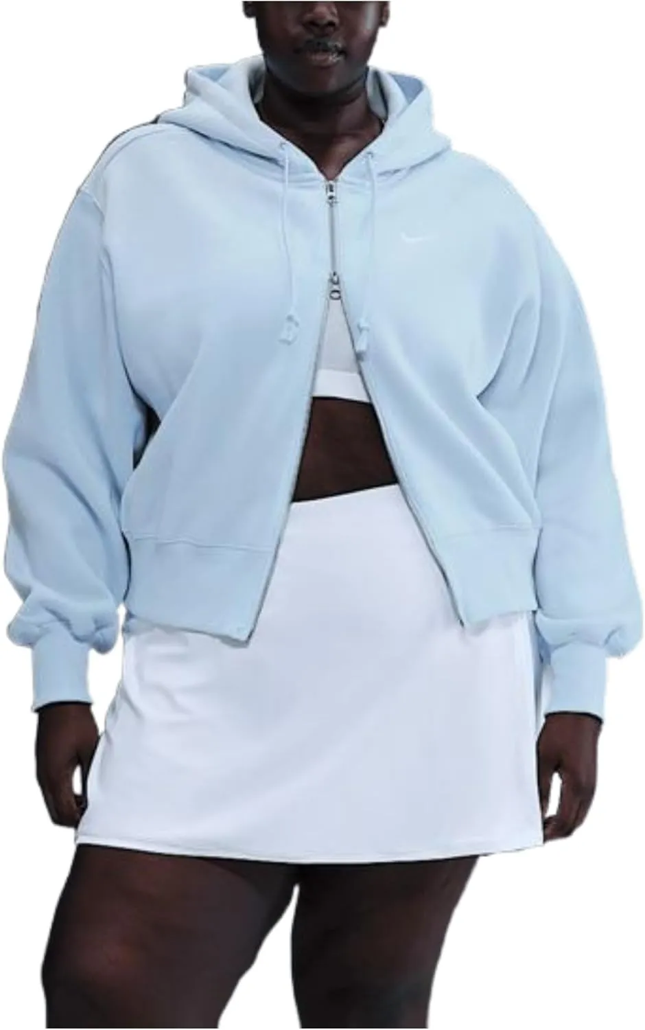 Nike Sportswear Phoenix Fleece Women's Loose Cropped Full-Zip Hoodie (Plus Size) (HJ0942-423, Blue Tint/Sail)