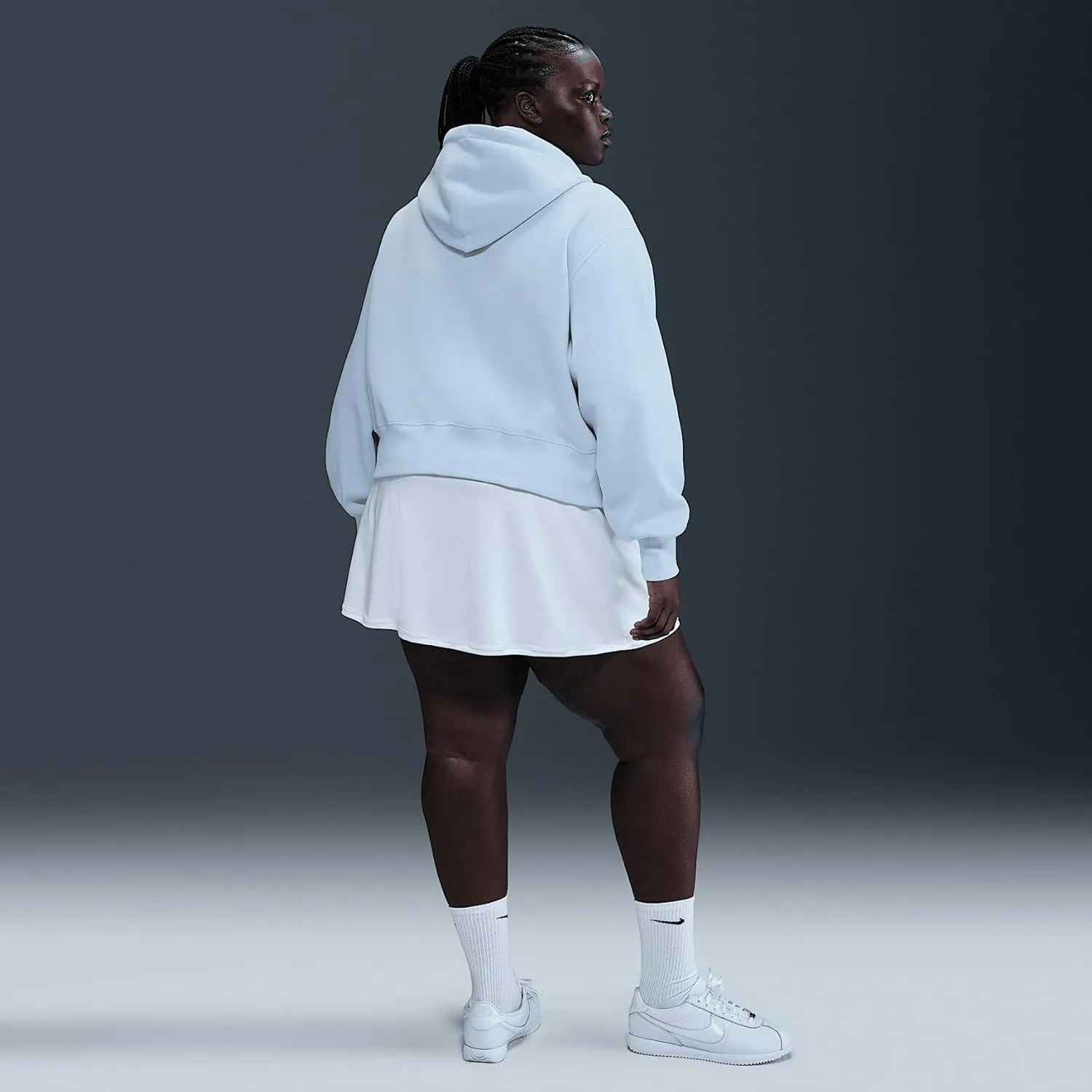 Nike Sportswear Phoenix Fleece Women's Loose Cropped Full-Zip Hoodie (Plus Size) (HJ0942-423, Blue Tint/Sail)