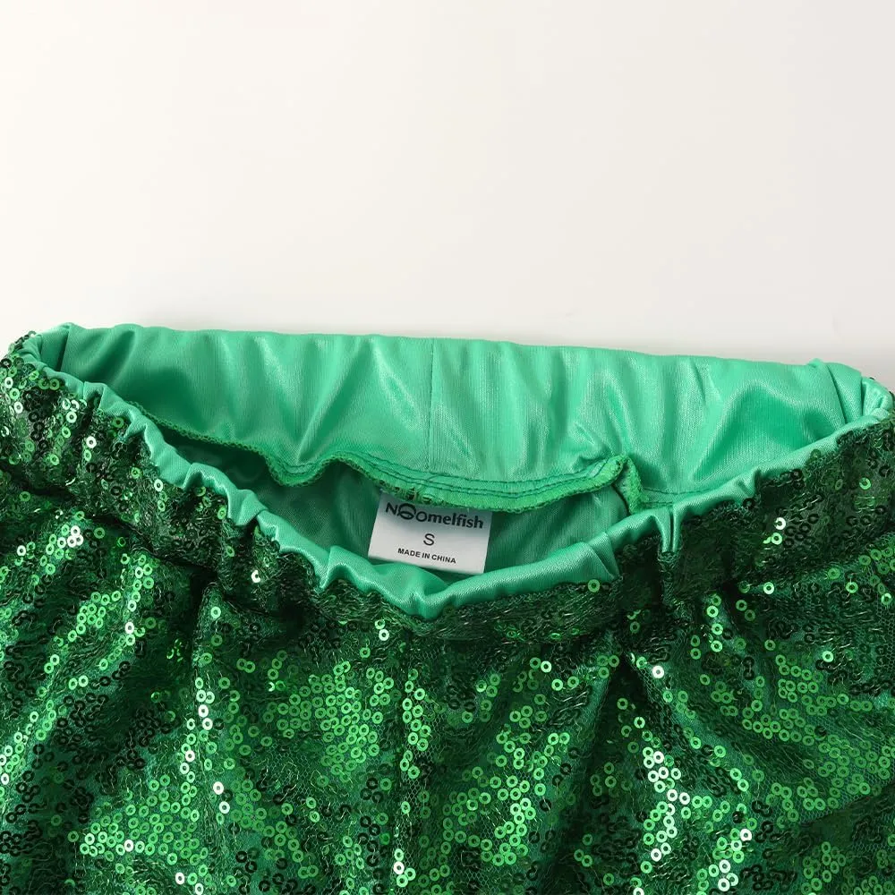 Noomelfish Girls Sparkly Sequin Shorts Elastic Waist Glitter Party Dance Short Pants (5-12 Years)