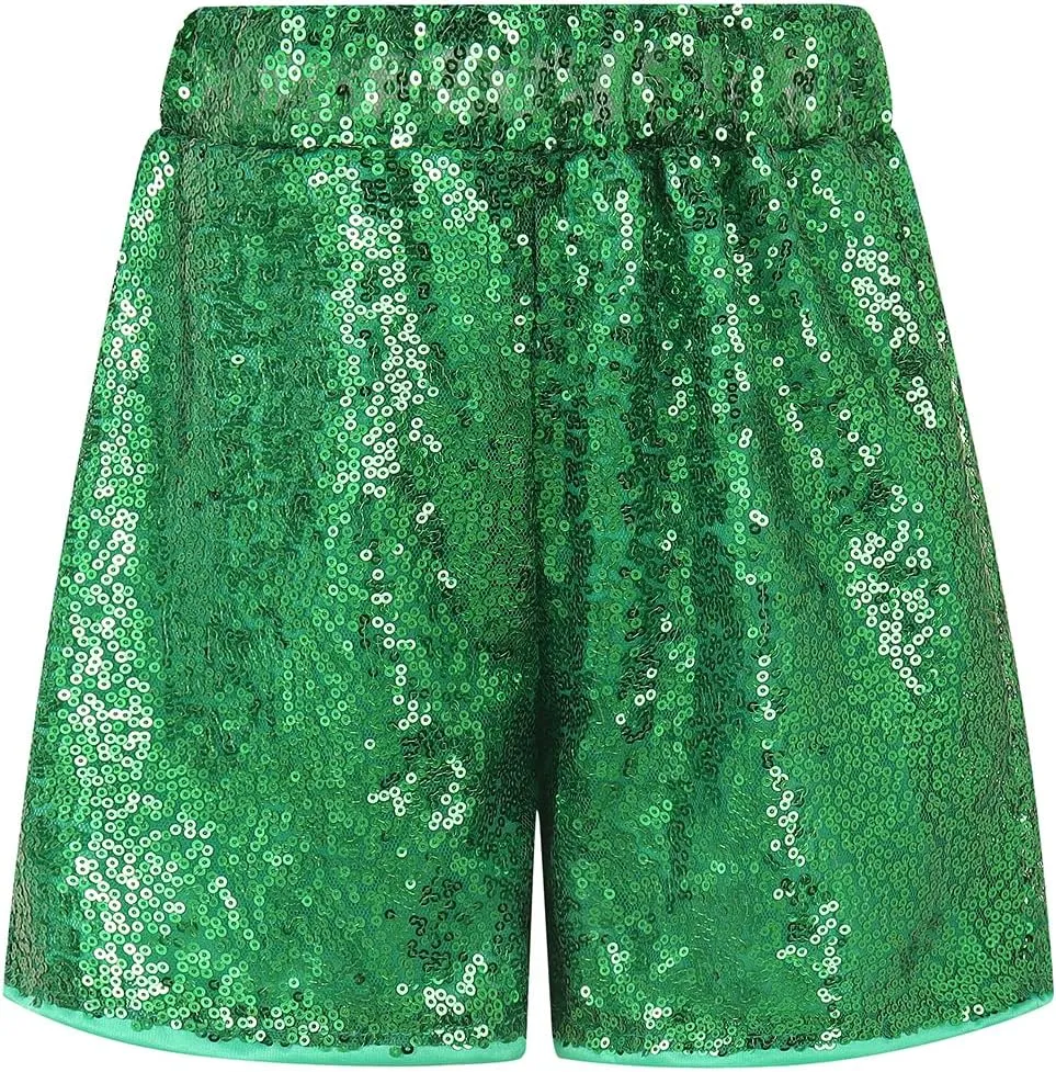 Noomelfish Girls Sparkly Sequin Shorts Elastic Waist Glitter Party Dance Short Pants (5-12 Years)