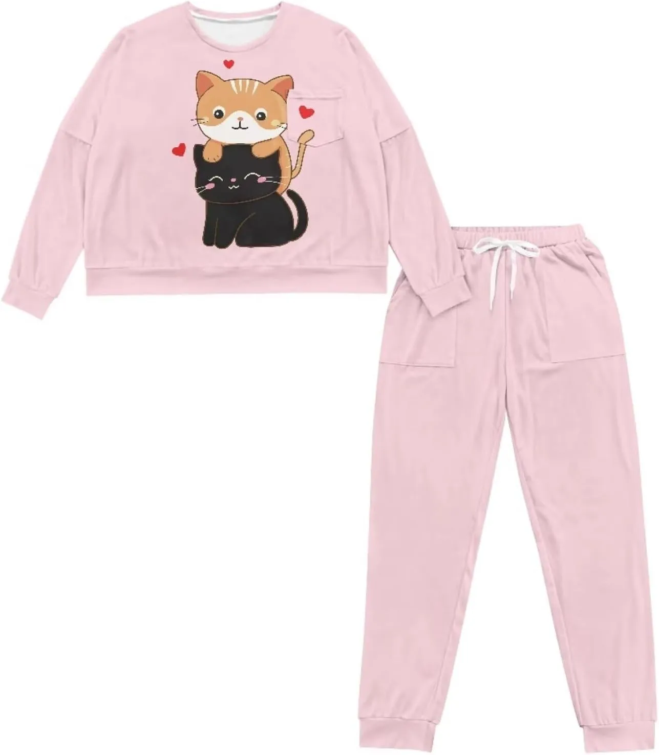 Pajamas for Women Set Long Sleeve Nightwear with Pockets, Breathable Sleepwear Casual Pjs Lounge Set for Home